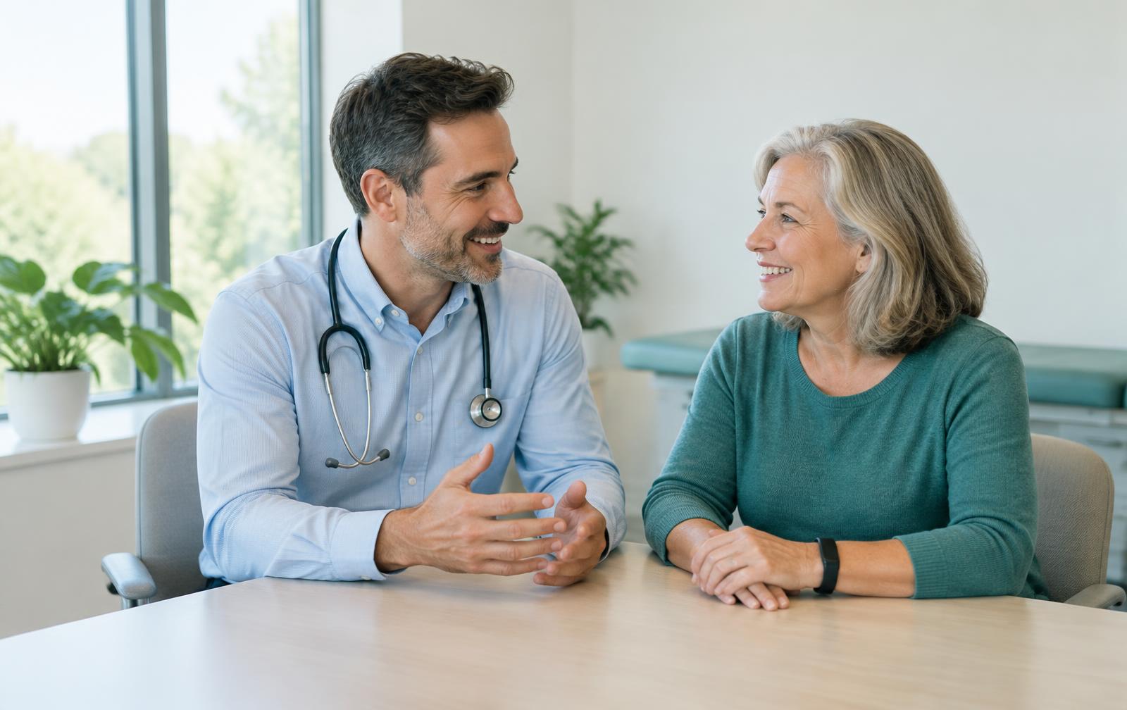 Médico e paciente em acompanhamento